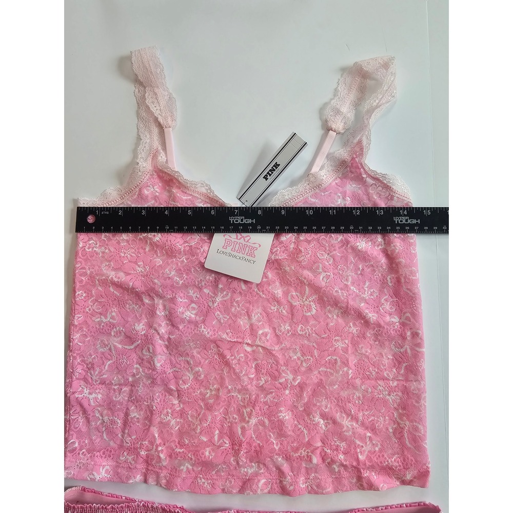 PINK LoveShackFancy Pajama Set Womens M Pink Lace Cami Shorts Coquette - Picture 8 of 8